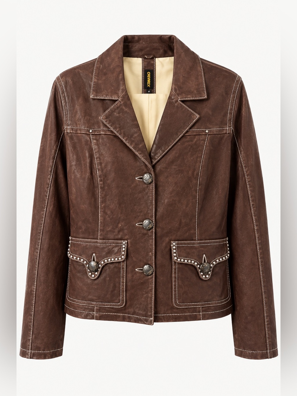Chavirex Vintage Y2K Brown Leather Blazer Jacket Studded M